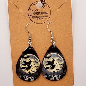 Handmade witch and full moon teardrop earrings
